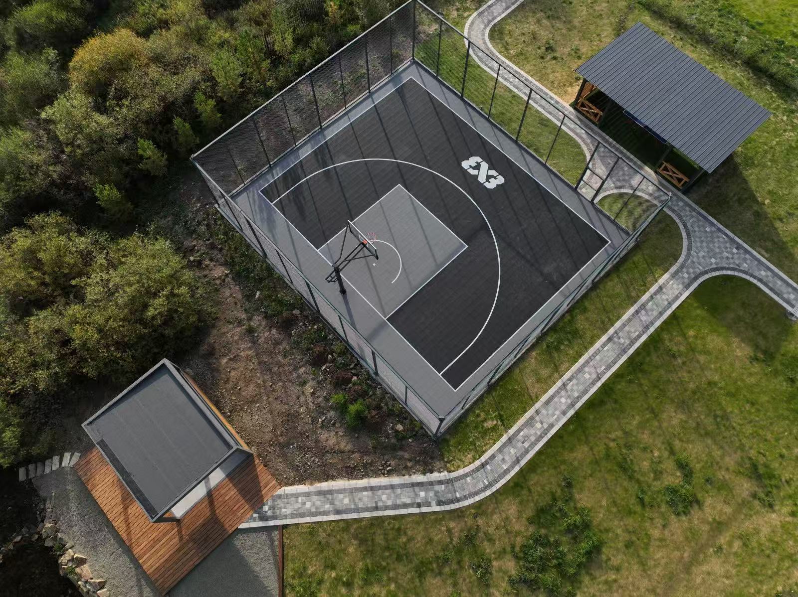 Suspended floor of park basketball court
